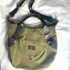 Grace Callie Designs Hobo Shoulder Bag Canvas Leather Tote Safari Army Green